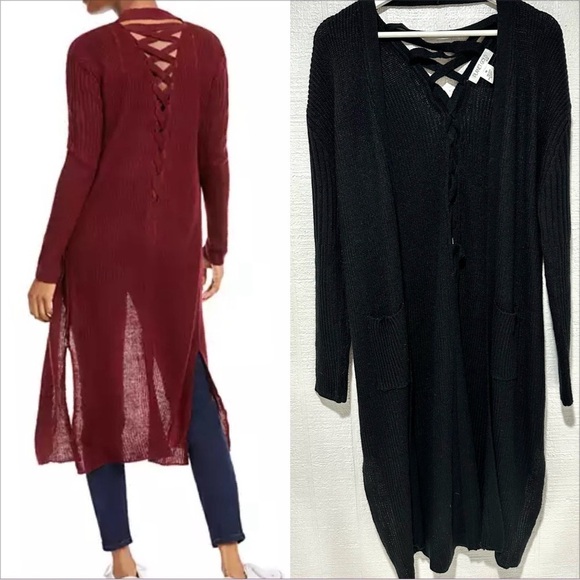 Planet gold long knit lace up open front duster cardigan size 1X - Picture 1 of 12